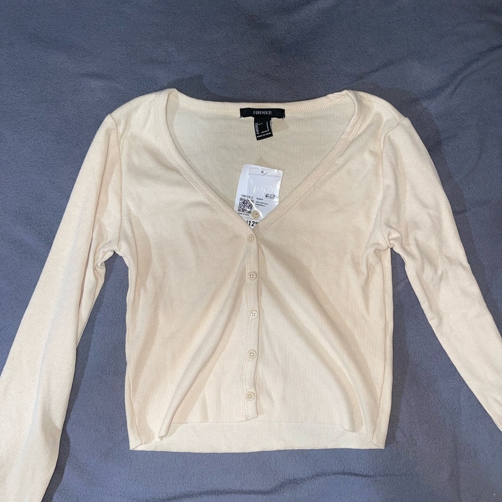 Ribbed Beige Long-Sleeve Top